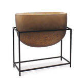 Bronze Euler Wide Mouth Vase with Black Iron Stand- Short
