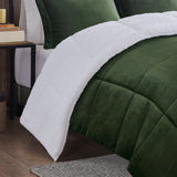 Plush To Sherpa Down Alternative Comforter Set, Green/Ivory