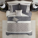 5 Piece Textured Jacquard Stripe Comforter Set, Grey