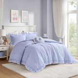 Soft Ruffled Gingham Comforter Set, Blue