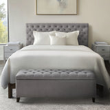 Button Tufted Modern Upholstered Storage Bench Ottoman, Grey