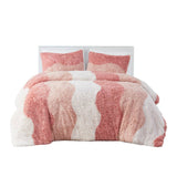 Tonal Wave Striped Shaggy Faux Fur Duvet Cover Set, Blush