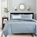 3 Piece Reversible Cottage Quilt Set, Blue