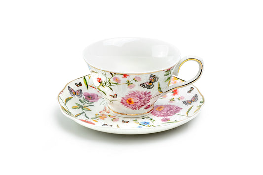 Butterfly Garden Porcelain Tea Cup & Saucer, 7oz