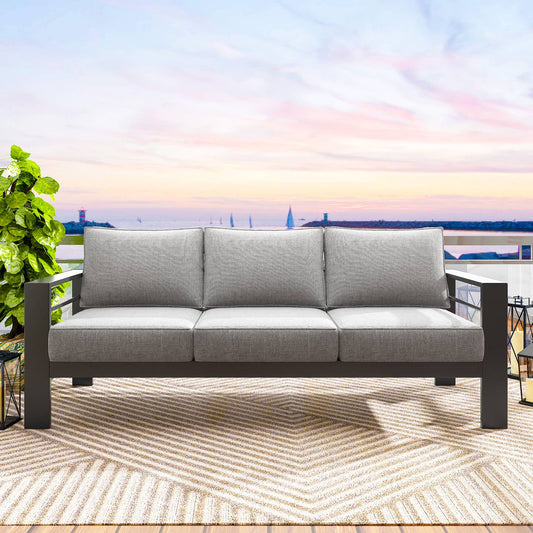 Patio Furniture Aluminum Sofa, 3 Seats Couch, Light Gray