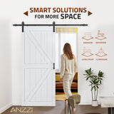 Grotto Series 36 in. x 84 in. Pure White Finish MDF Interior Sliding Barn Door with Hardware Kit in Matte Black