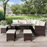 7 Piece Outdoor Patio Furniture Set, Wicker Conversation Set