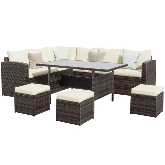 7‑Piece Pe Wicker Outdoor Dining Sectional Sofa Set