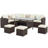 7‑Piece Pe Wicker Outdoor Dining Sectional Sofa Set
