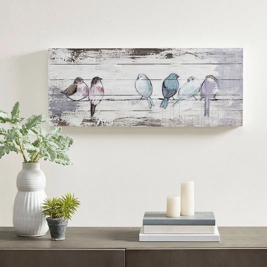 Hand Painted Rustic Wooden Perched Bird Wall Decor
