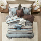 Classical Damask 7-Piece Comforter Set, Brown/Blue
