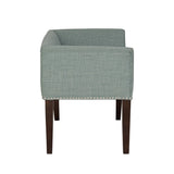 49.5" Low Back Flared Arms Upholstered Bench, Light Blue