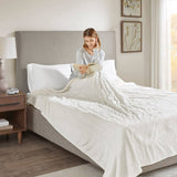 Heated Microlight Plush Electric Bedding Blanket, Ivory
