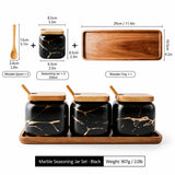 Marble Ceramic Spice Jar Set with Wooden Tray