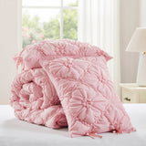Bowtie Piece Lightweight Puffy Floral Comforter Set, Pink