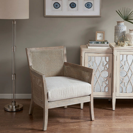 Cane Armed Accent Chair with Reclaimed Wood Finish