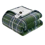 Plaid Velvety Shepra Heated Throw, Green