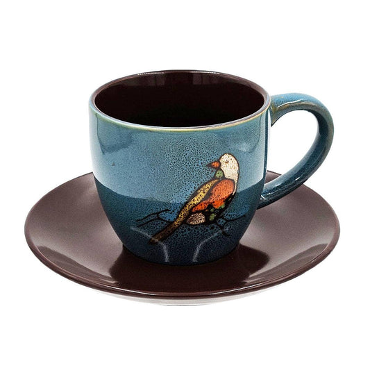 Exotic Melodies Stoneware Cup & Saucer Set – Blue/Brown