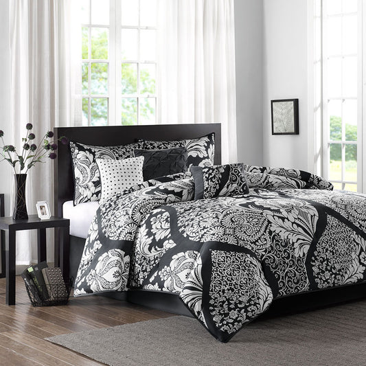 Traditional 7-Piece Cotton Comforter Set, Black