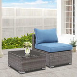 2 Pieces Patio Armless Single Wicker Sofa Couch Side Table