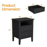 Black Fluted Nightstand with 2 Drawers, Modern Sofa Table