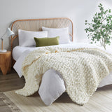 Handmade Chenille Chunky Knit 50x60 Throw, Ivory