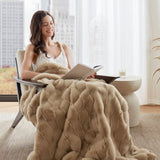 Faux Fur Velvet Throw Blanket 50x60", Tan