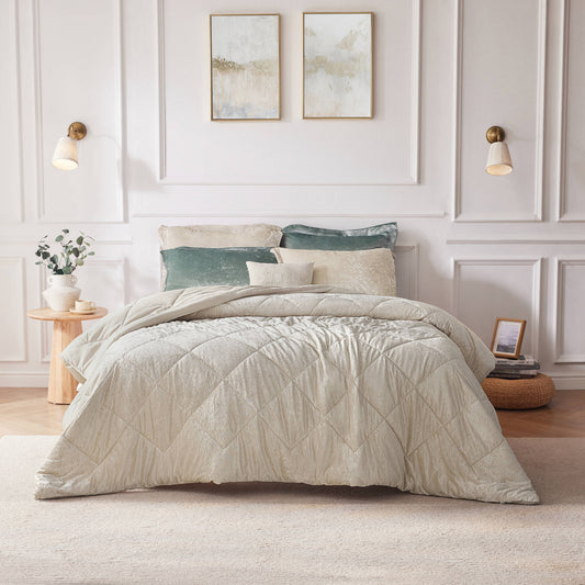 Velvet Quilted Diamond Comforter Set, Champagne