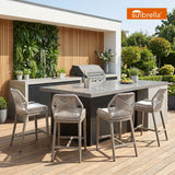PURPLE LEAF Patio Sunbrella Bar Stools Set of 2 Rattan Bar Aluminum Bar Stool Outdoor Barstools with Back and Cushion for Garden Kitchen Island