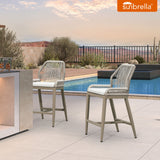 PURPLE LEAF Patio Sunbrella Bar Stools Set of 2 Rattan Bar Aluminum Bar Stool Outdoor Barstools with Back and Cushion for Garden Kitchen Island