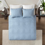 3 Piece Reversible Cottage Quilt Set, Blue