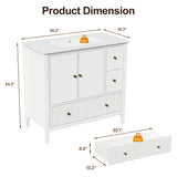 36'' Bathroom Vanity with Sink, Doors and Fluted Drawers
