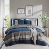 Fluffy Striped Pieced Faux Suede Comforter Set, Blue
