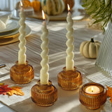 Fluted Amber Glass Candle Holders Set of 4