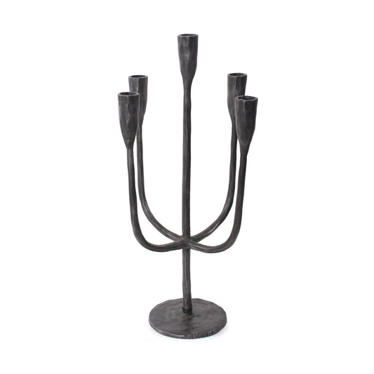 Asher Sculpted Cast Aluminum Five Arm Candle Holder- Ebony