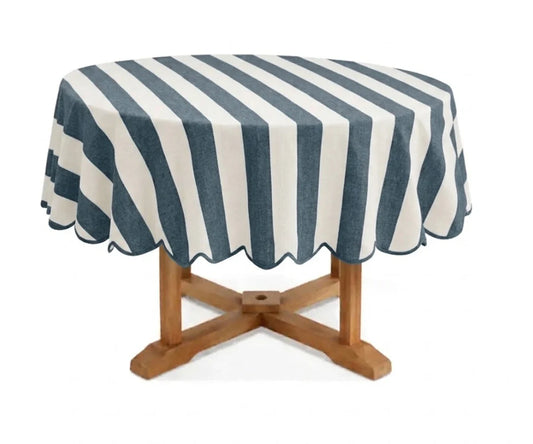 Striped Round Tablecloth - Scalloped Edge
