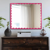 Santosh Rectangular Mirror with Inner Scalloped Edge in Glossy Hot Pink