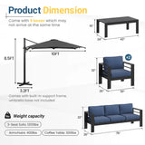 5-Piece Aluminum Patio Sofa Set with Umbrella and Armchairs