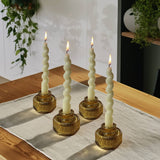 Gold Fluted Glass Taper Candle Holders Set of 4