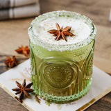 10 oz Green Retro Floral Ribbed Glasses Set of 6