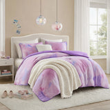Watercolor Tie Dye Comforter Set with Throw Pillow, Purple