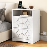 Large Nightstand with 2 Drawers, Side Table with Charging