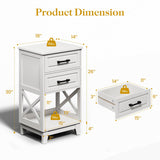 Tall Nightstand, White Side Table with 2 Drawers