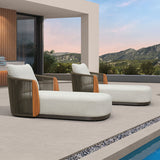 PURPLE LEAF Hailar Olefin Patio Chaise Lounge Chair , Upholstered Pool Lounge Chairs for Outdoor with Teak Armres for Deck, Pool, Lawn, Garden, Courtyard, Porch