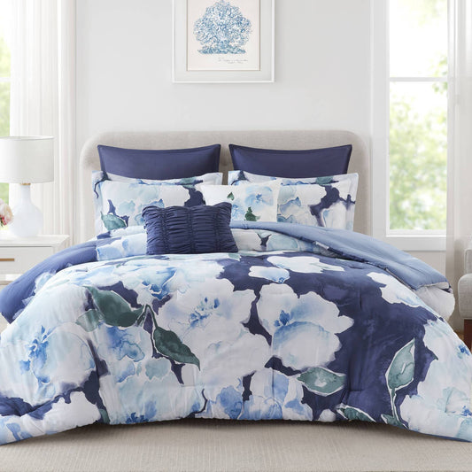 7-Piece Modern Farmhouse Comforter Set, Blue