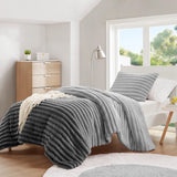 300GSM Fluffy Ribbed Plush Comforter Set,Grey Ombre