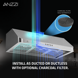 ANZZI 36-Inch 450 CFM 3-Speed Stainless Steel Under Cabinet Convertible Residential Range Hood with LED Lamp
