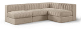 Rummi - Armless Velvet Performance Fabric Upholstered 4 Piece Modular Sectional