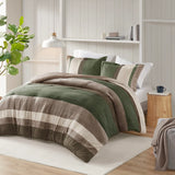 Fluffy Striped Pieced Faux Suede Comforter Set, Green
