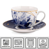 Mizuki Blue Porcelain Teacup & Saucer Set of 4